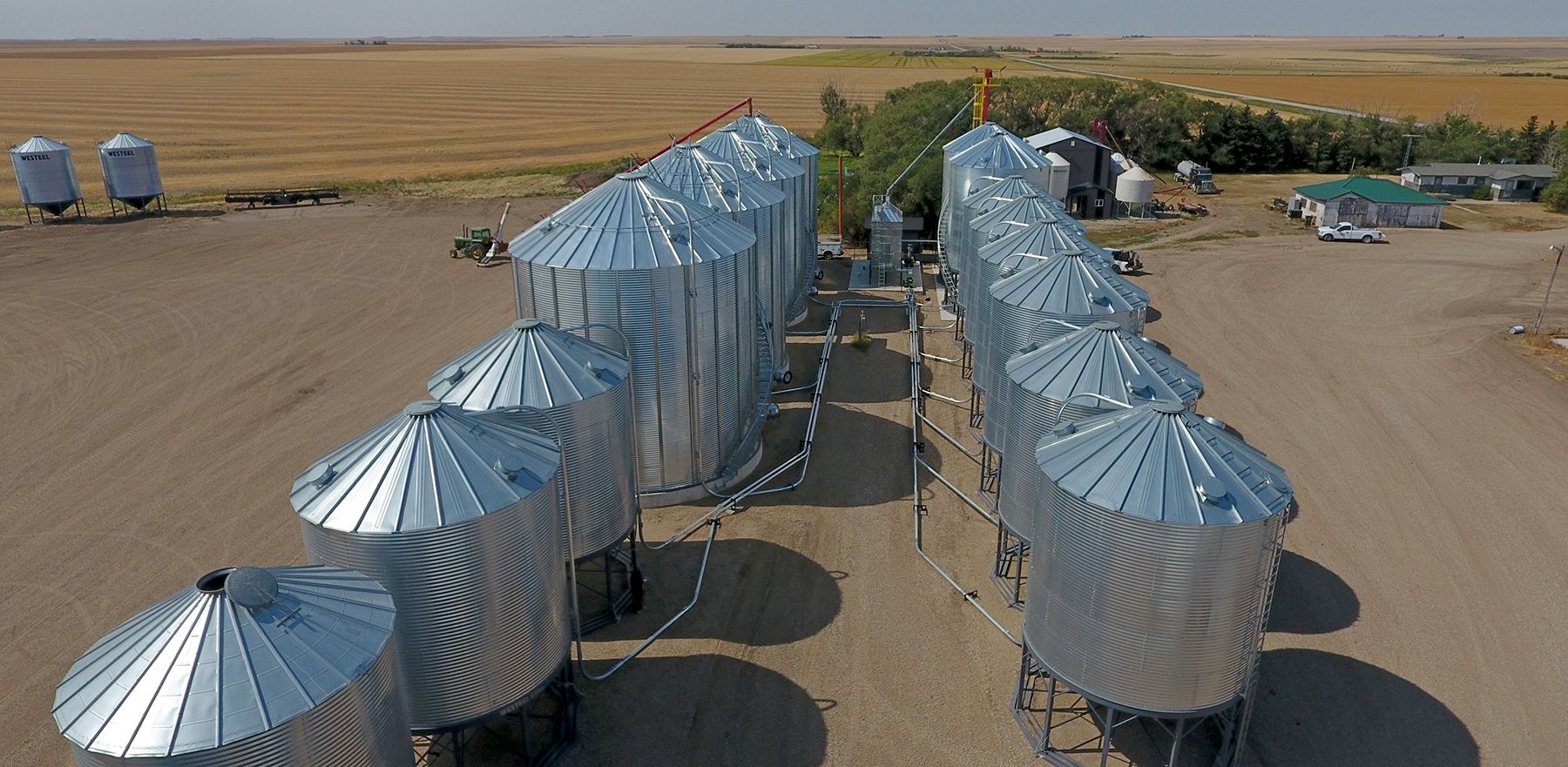 Drone footage of a grain drying & grain handling setup