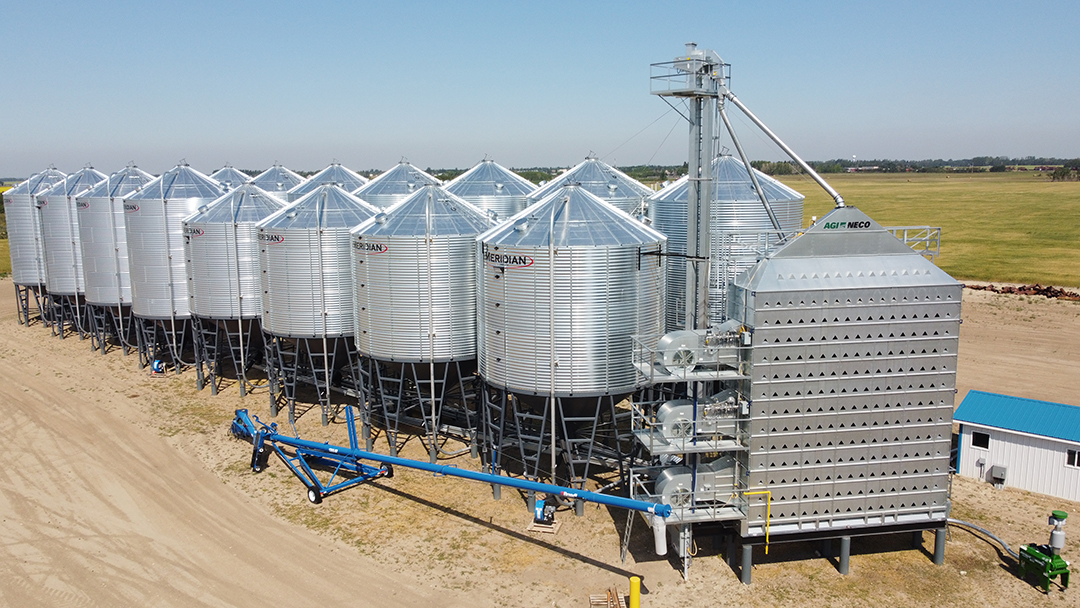 Photo of a galvanized bin yard with an AGI NECO dryer